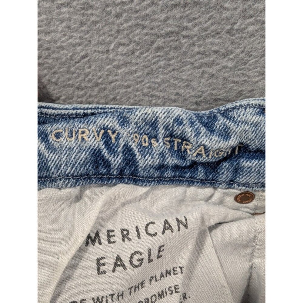 American Eagle Jeans Womens Size 12 Blue Destressed Curvy 90s Straight Whiskers - Picture 16 of 16